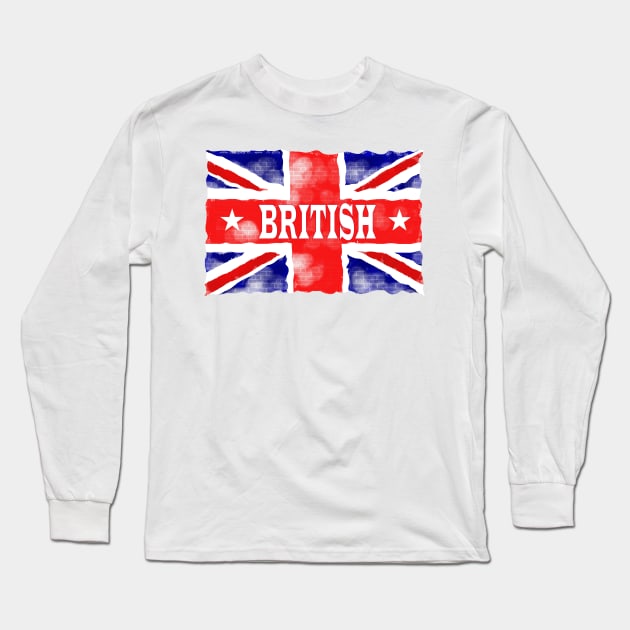 United Kingdom British Flag Retro Distressed Long Sleeve T-Shirt by PlanetMonkey